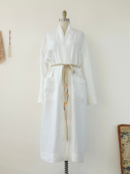 Robe Cerva with belt Ottoman in Beige with Safran and navy detail